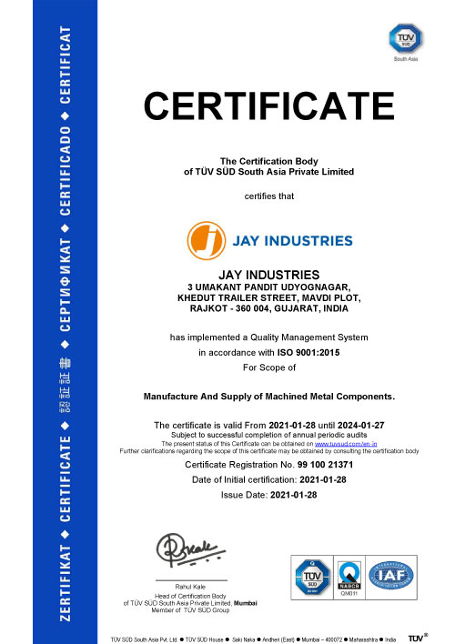 Jay Industries ISO Certificate